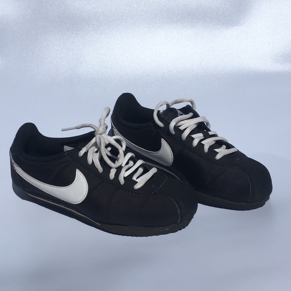 Nike Cortez Black with White Swoosh Youth 4Y